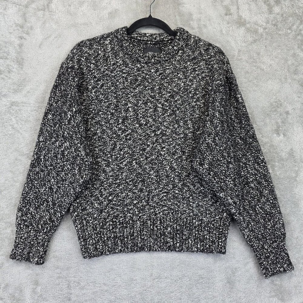 Zara Knit Sweater Womens Small Black White Marled Crewneck Cotton Mohair Blend